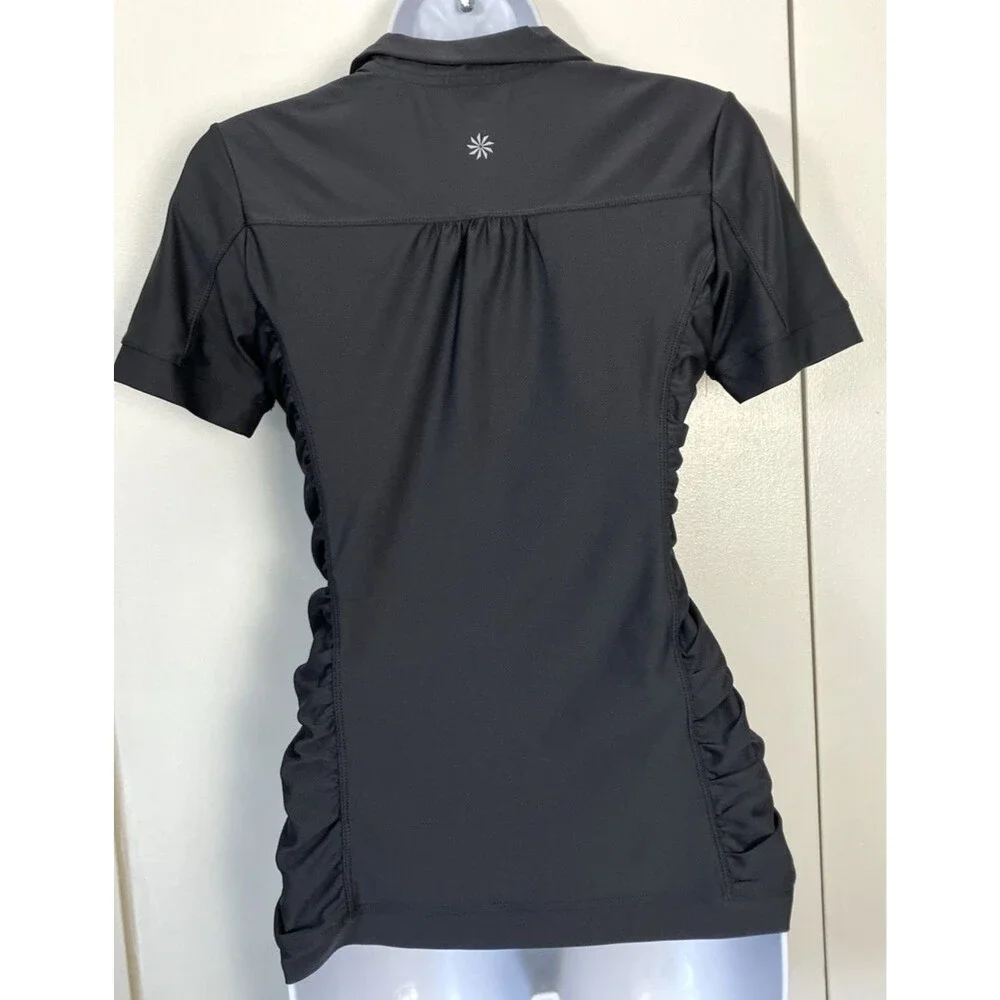 Athleta Womens Short Sleeve Gray Athletic Top Ruched Sides XS - Picture 7 of 7